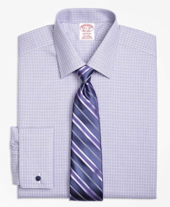 Brooks Brothers Men's Non-iron Regular Fit Double Windowpane French Cuff Dress Shirt