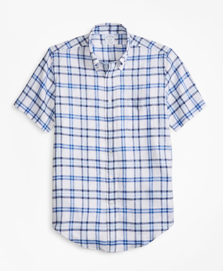 Brooks Brothers Men's Regent Fit Tartan Irish Linen Short-sleeve Sport Shirt