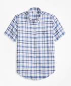 Brooks Brothers Men's Regent Fit Tartan Irish Linen Short-sleeve Sport Shirt