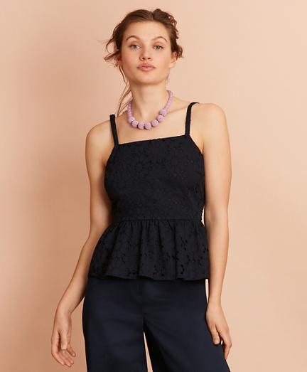 Brooks Brothers Floral Cotton Eyelet Peplum Top