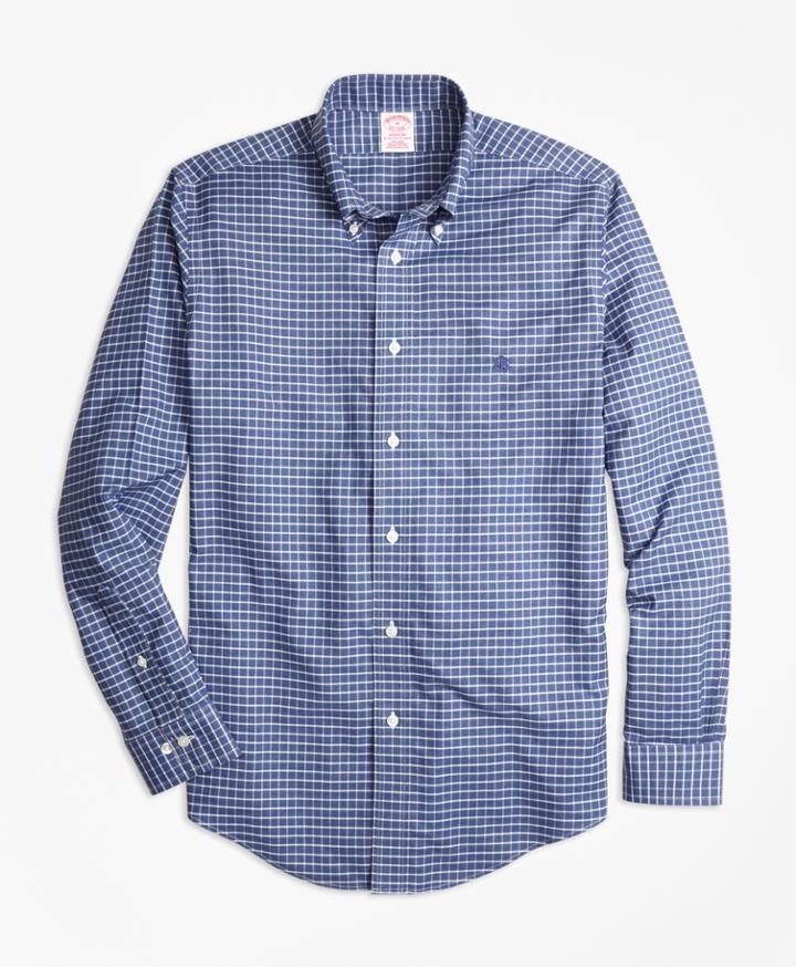 Brooks Brothers Men's Non-iron Madison Fit Heathered Tattersall Sport Shirt