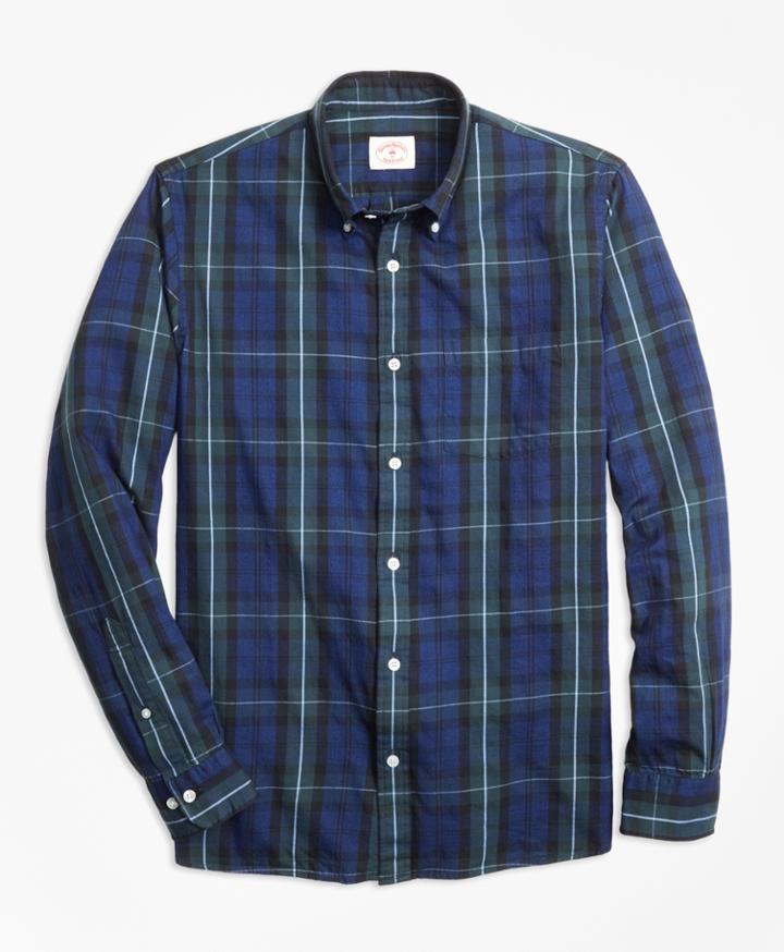 Brooks Brothers Men's Indigo-dyed Tartan Cotton Twill Sport Shirt