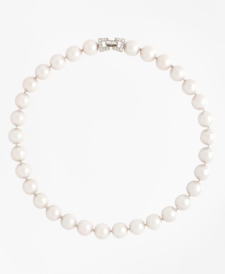 Brooks Brothers Women's 17 12mm Glass Pearl Necklace With Deco Clasp