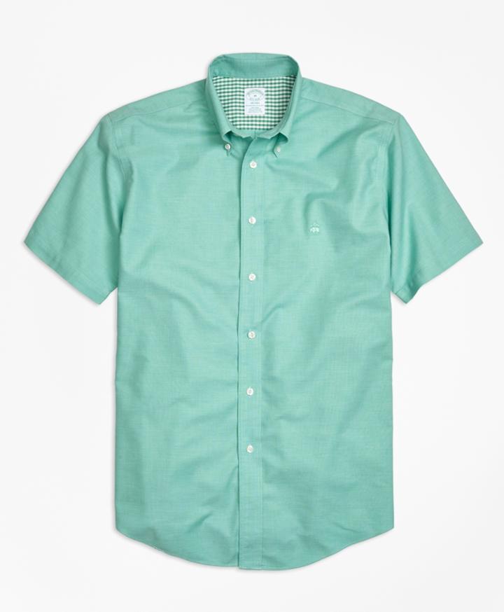 Brooks Brothers Men's Non-iron Milano Fit Heathered Oxford Short-sleeeve Sport Shirt