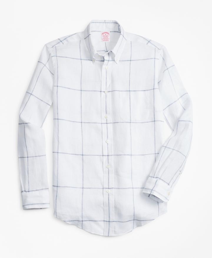 Brooks Brothers Men's Madison Fit Large-windowpane Irish Linen Sport Shirt