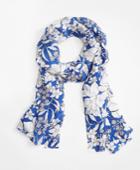 Brooks Brothers Women's Blue Floral Silk Oblong Scarf