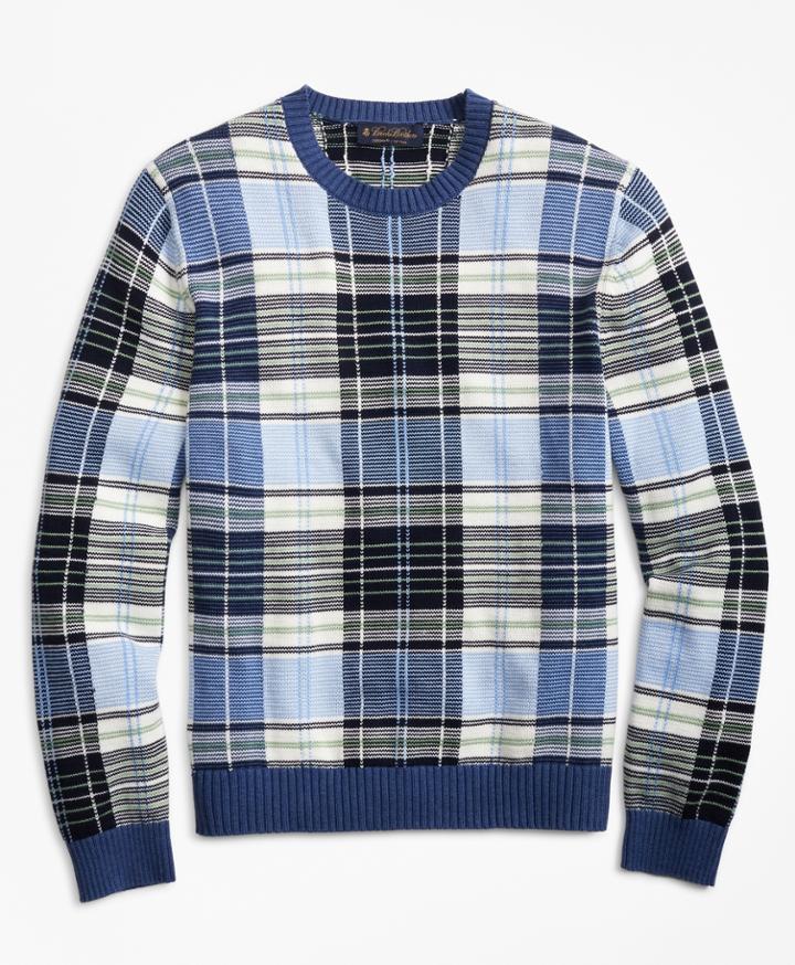 Brooks Brothers Men's Supima Cotton Plaid Crewneck Sweater