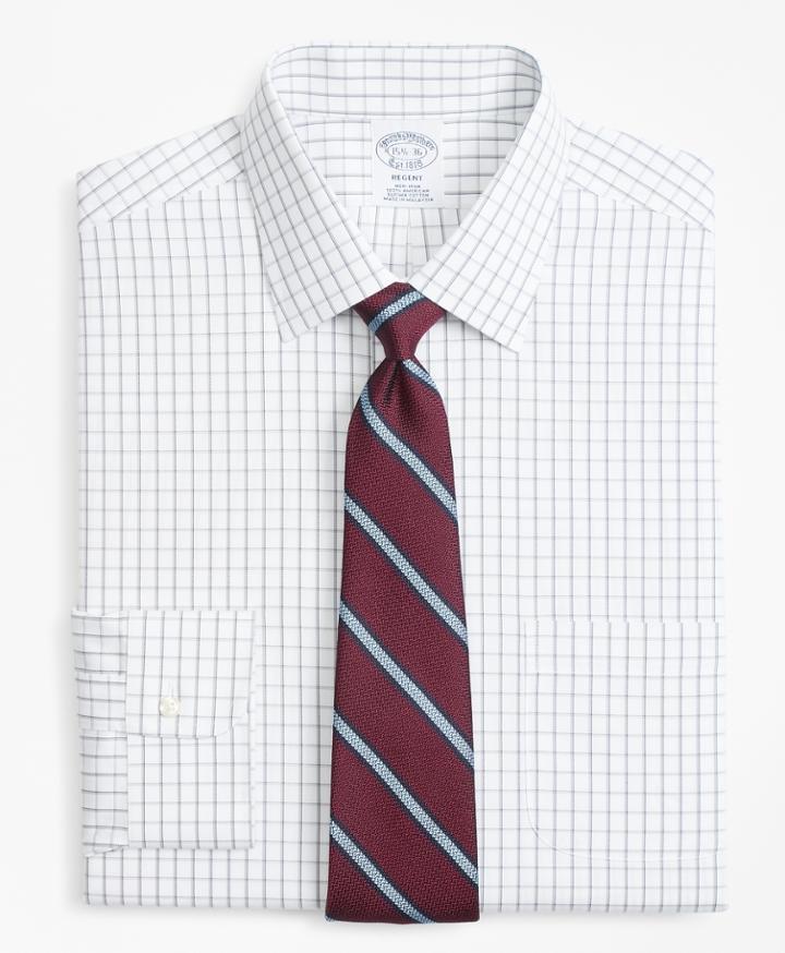 Brooks Brothers Men's Slim Fitted Dress Shirt, Non-iron Overcheck Windowpane