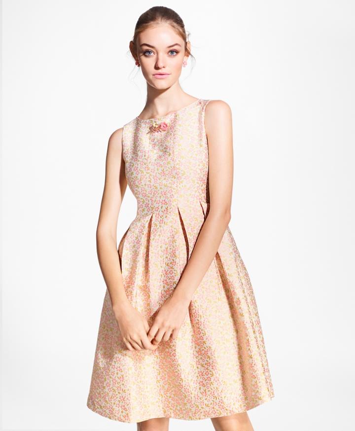 Brooks Brothers Women's Floral Jacquard Pleated Dress