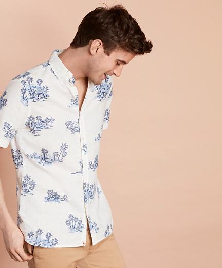 Brooks Brothers Tropical-print Linen-blend Short-sleeve Sport Shirt