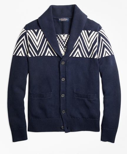 Brooks Brothers Geometric Shawl Collar Cardigan