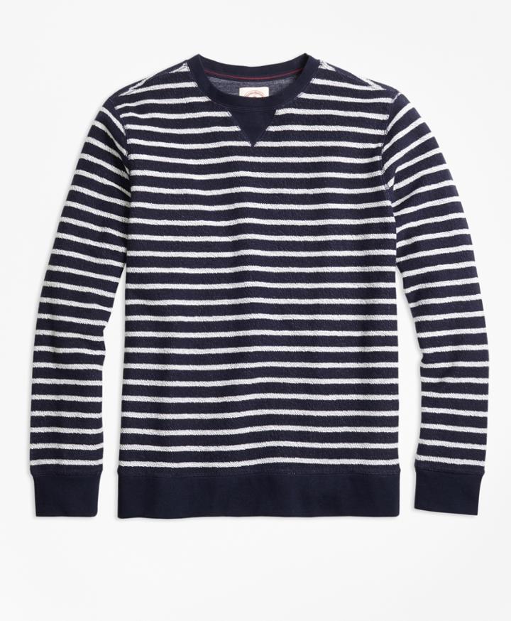Brooks Brothers Men's Reverse French Terry Striped Crewneck Pullover