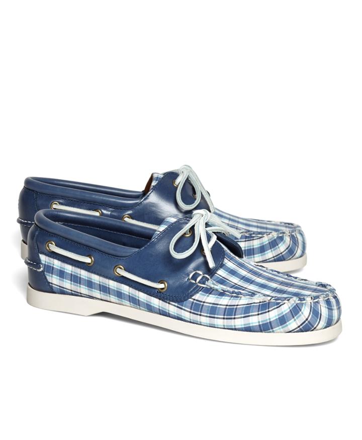 Brooks Brothers Men's Seersucker Plaid Boat Shoes