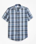 Brooks Brothers Men's Regent Fit Blue Madras Short-sleeve Sport Shirt