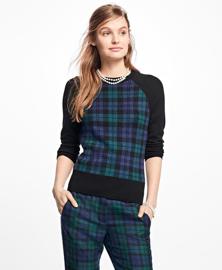 Brooks Brothers Women's Merino Wool Black Watch Raglan Sweater