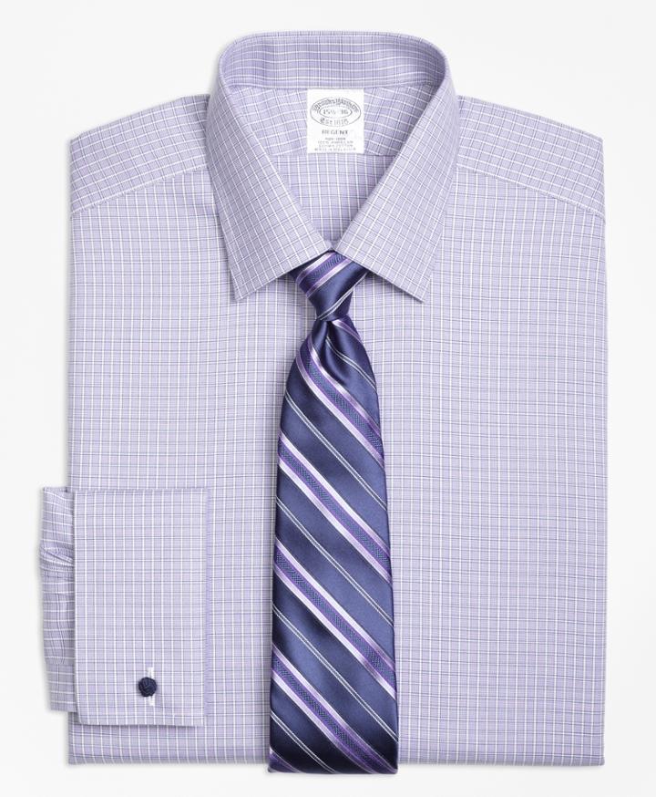Brooks Brothers Men's Non-iron Slim Fit Double Windowpane French Cuff Dress Shirt