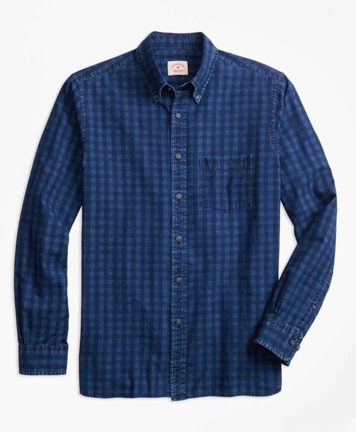 Brooks Brothers Men's Indigo-dyed Gingham Cotton Twill Sport Shirt