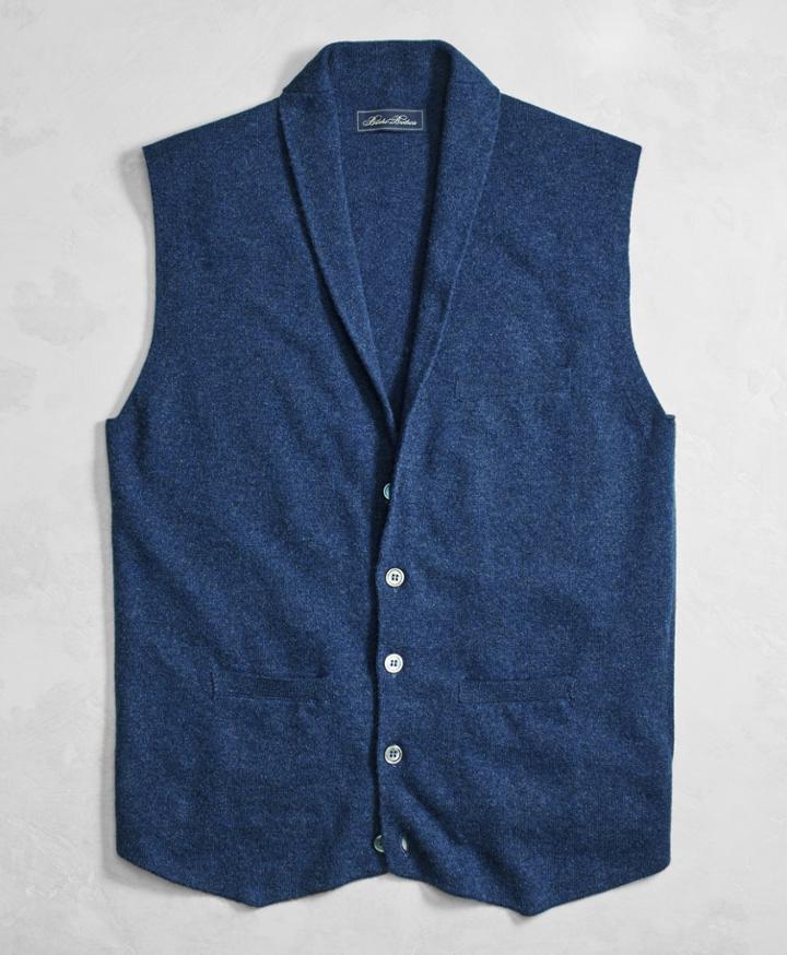 Brooks Brothers Men's Golden Fleece 3-d Knit Cashmere Shawl Collar Sweater Vest