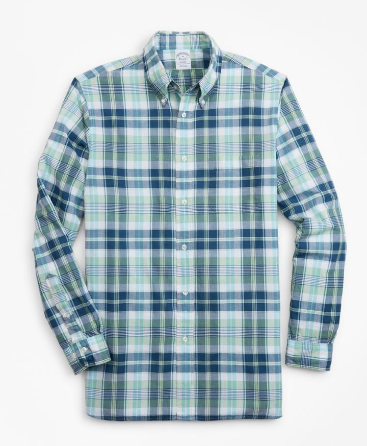 Brooks Brothers Men's Regent Fit Green Madras Sport Shirt