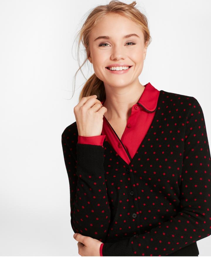 Brooks Brothers Women's Polka Dot Merino Wool Cardigan