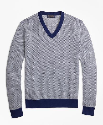 Brooks Brothers Two-color Textured Stitch V-neck Sweater