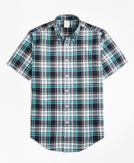 Brooks Brothers Milano Fit Green Madras Short-sleeve Sport Shirt