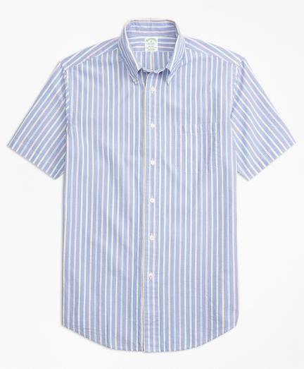 Brooks Brothers Milano Fit Alternating Stripe Seersucker Short-sleeve Sport Shirt