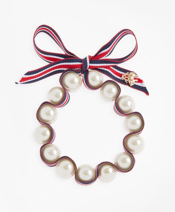 Brooks Brothers Women's Glass Pearl & Striped Grosgrain Bracelet