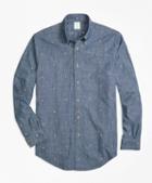 Brooks Brothers Milano Fit Anchor Embroidered Indigo Chambray Sport Shirt