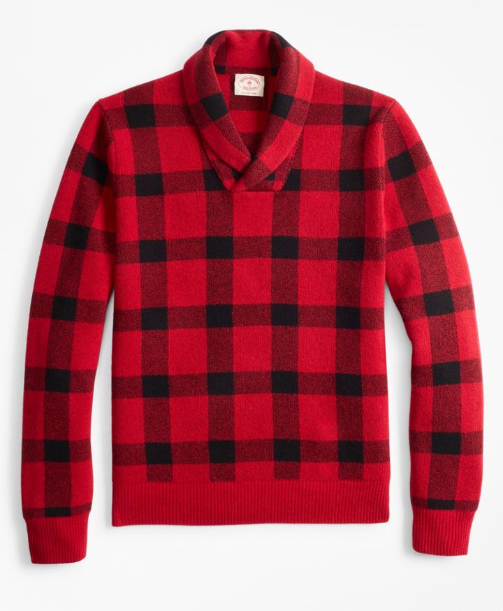 Brooks Brothers Men's Merino Wool-blend Buffalo Plaid Shawl-collar Sweater