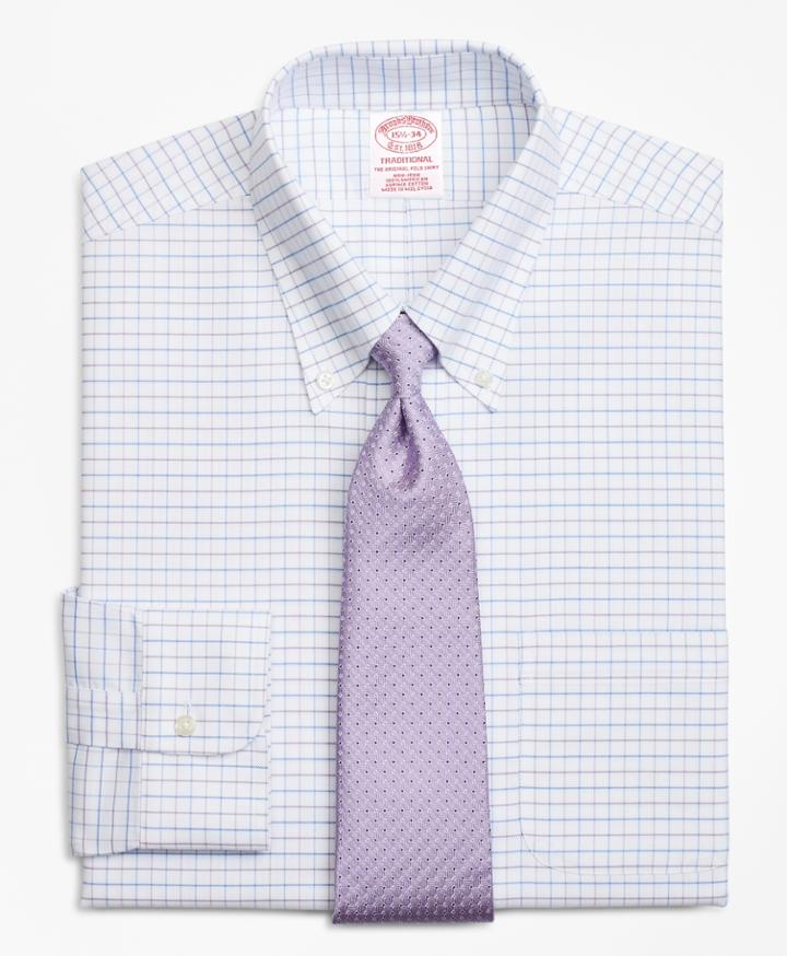 Brooks Brothers Men's Brookscool Relaxed Fit Relaxed-fit Dress Shirt, Non-iron Windowpane