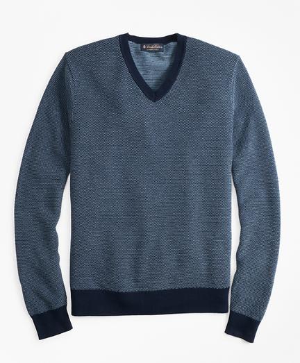 Brooks Brothers Supima Cotton Pique Stitch V-neck Sweater