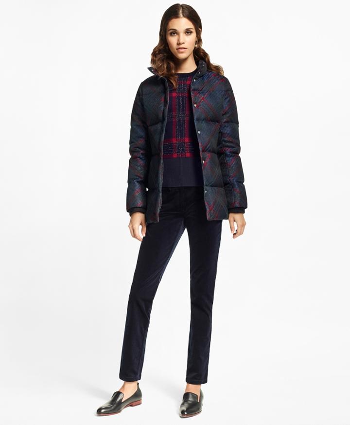 Brooks Brothers Women's Tartan Jacquard Puffer Coat