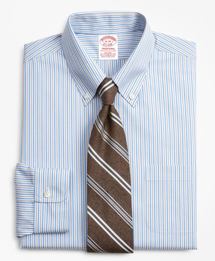 Brooks Brothers Men's Stretch Traditional Relaxed-fit, Non-iron Alternating Stripe