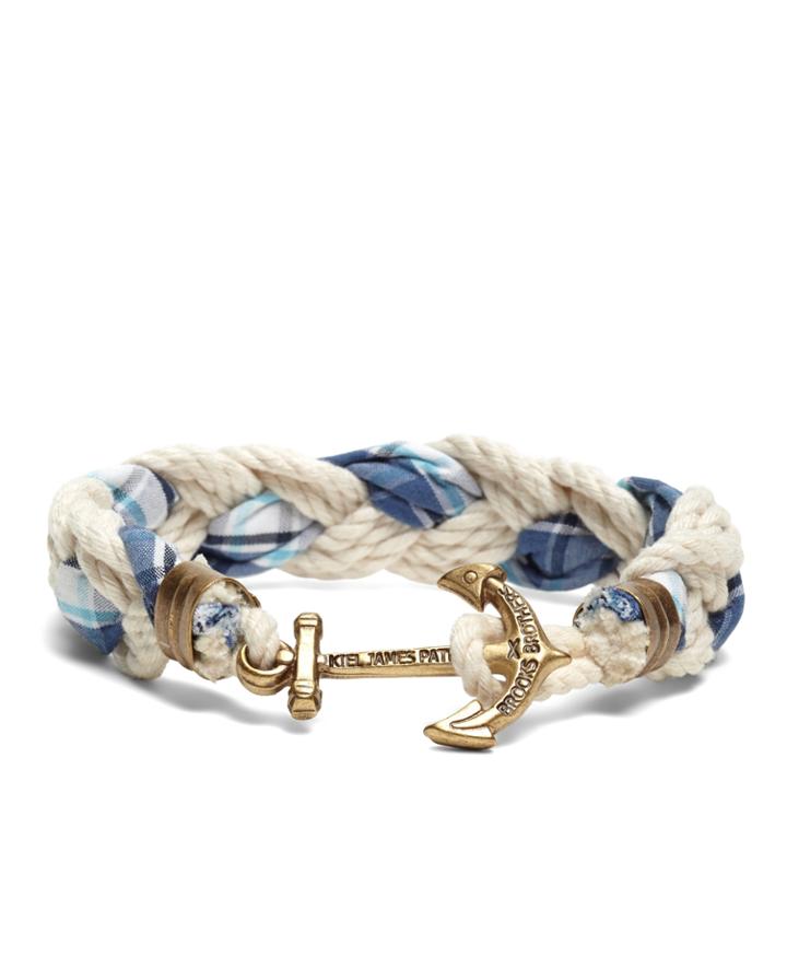 Brooks Brothers Men's Kiel James Patrick Seersucker Plaid Braided Bracelet