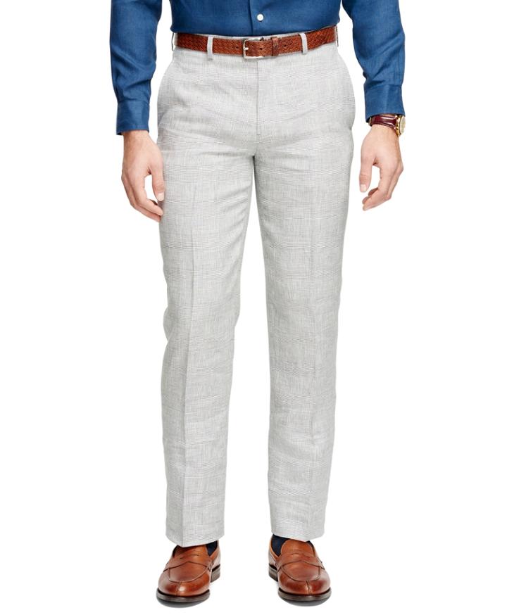 Brooks Brothers Men's Fitzgerald Fit Linen Plaid Dress Trousers