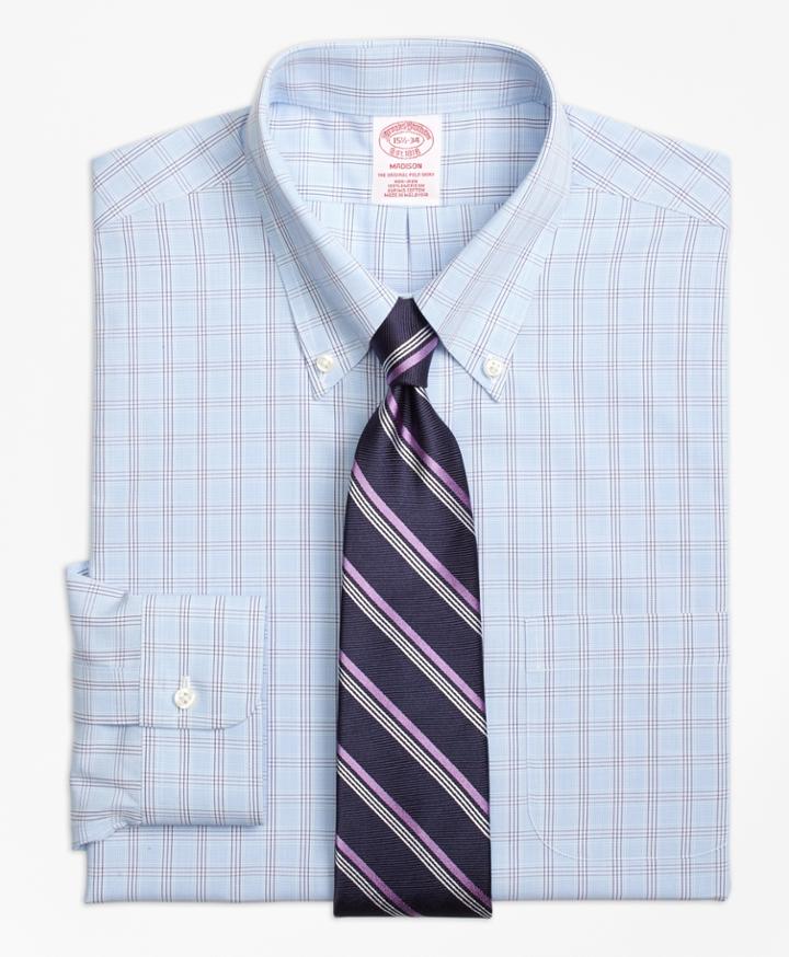 Brooks Brothers Men's Non-iron Regular Fit Houndstooth Triple Overcheck Dress Shirt