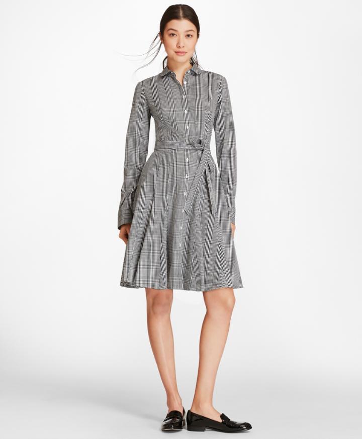 Brooks Brothers Women's Petite Checked Cotton Poplin Godet Shirt Dress