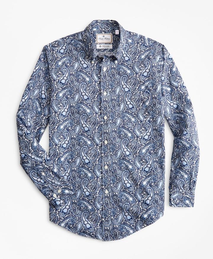 Brooks Brothers Men's Luxury Collection Regular Fit Classic-fit Sport Shirt, Button-down Collar Large Paisley Print