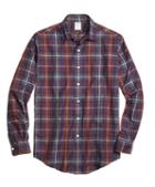 Brooks Brothers Milano Fit Brown Heathered Plaid Sport Shirt