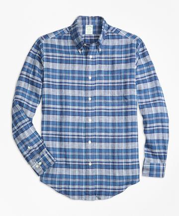 Brooks Brothers Milano Fit Plaid Irish Linen Sport Shirt