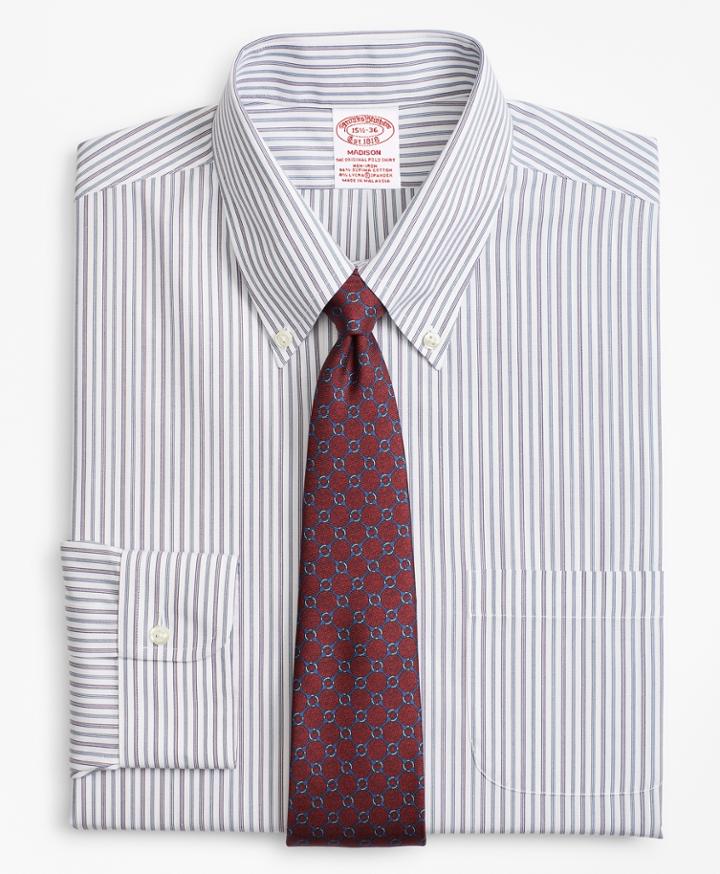 Brooks Brothers Men's Stretch Regular Fit Classic-fit Dress Shirt, Non-iron Alternating Triple Stripe