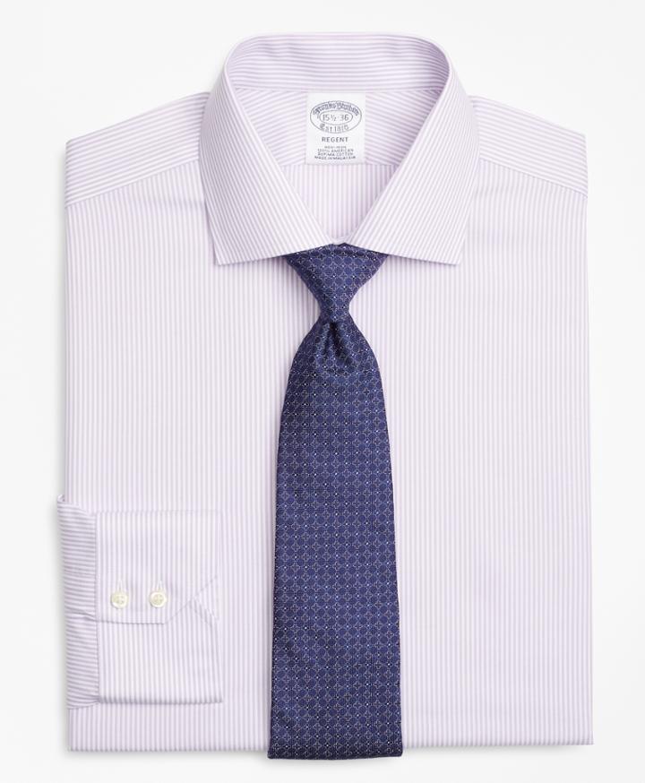 Brooks Brothers Men's Slim Fitted Dress Shirt, Non-iron Herringbone Candy Stripe