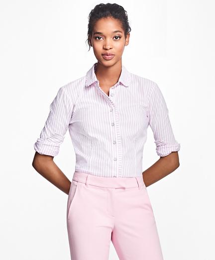 Brooks Brothers Striped Pleated Cotton Blouse