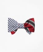 Brooks Brothers Men's Gingham With Bold Framed Split Stripe Reversible Bow Tie