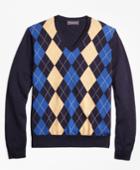 Brooks Brothers Men's Cotton Cashmere Argyle V-neck Sweater