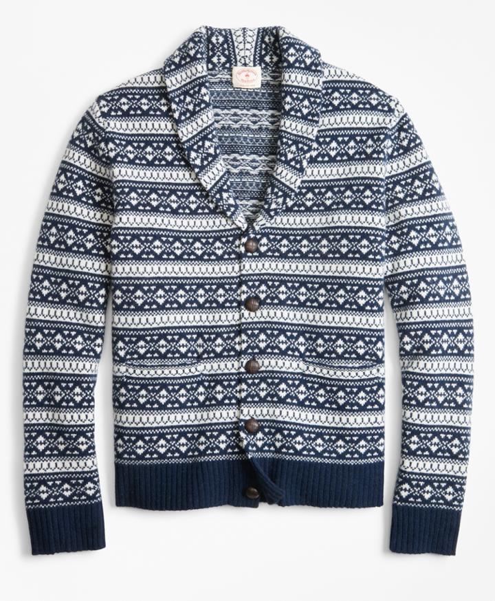 Brooks Brothers Men's Fair Isle Wool-blend Shawl-collar Cardigan
