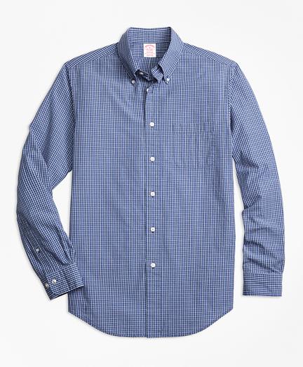 Brooks Brothers Madison Fit Navy Check Seersucker Sport Shirt