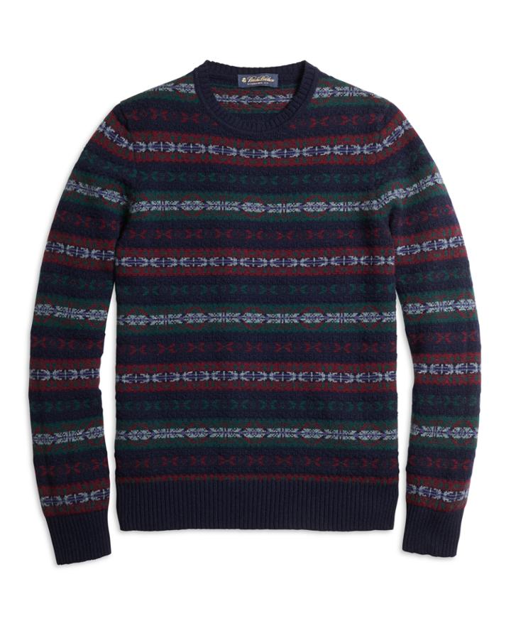 Brooks Brothers Men's Cashmere Fair Isle Crewneck Sweater