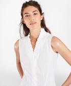 Brooks Brothers Women's Petite Non-iron Supima Cotton Dobby Ruffle-collar Sleeveless Blouse